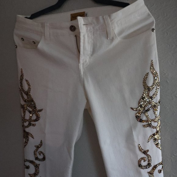 NWOT Midnight Velvet White Denim Pants with Sequin Appliqué - Size 6 - Picture 6 of 13